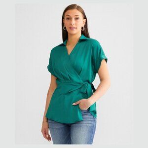 Buckle X Red By BKE Women's Green Satin Surplice Tunic Top - L